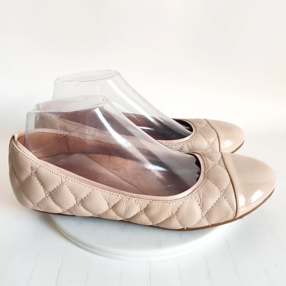 Vionic Ballet Flats Size 8 Desiree Beige Quilted Leather Patent Cap Toe‎ Comfort
